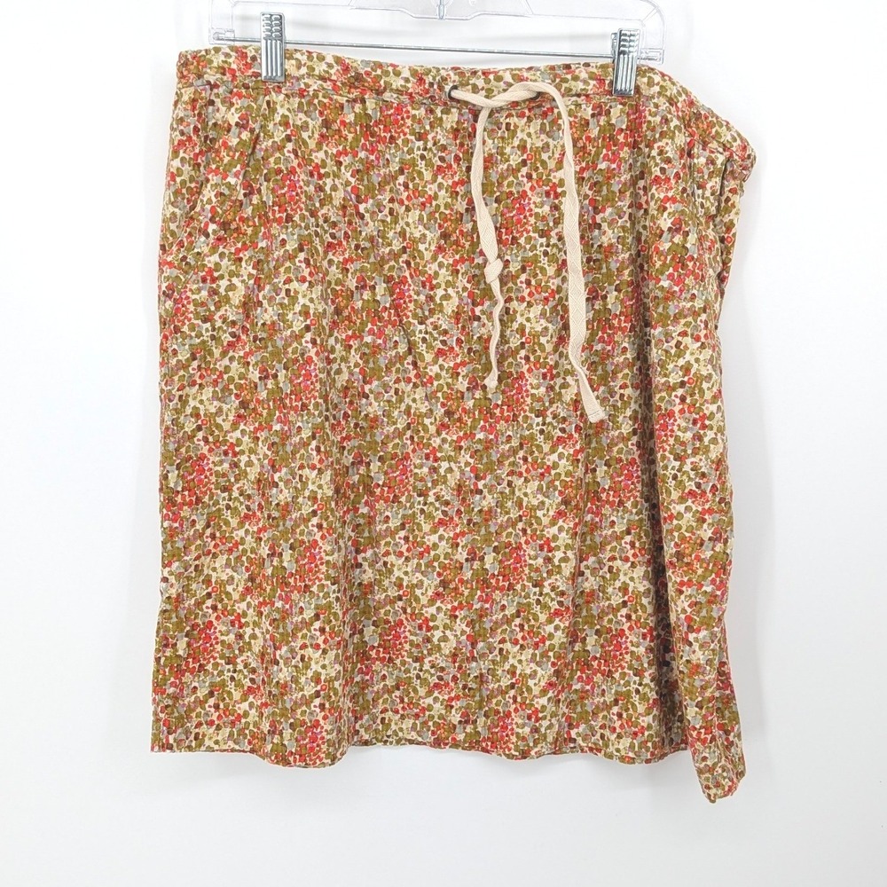 Eddie Bauer Skirt Women XL Tan Floral Drawstring Casual Gorpcore Boho Earthy